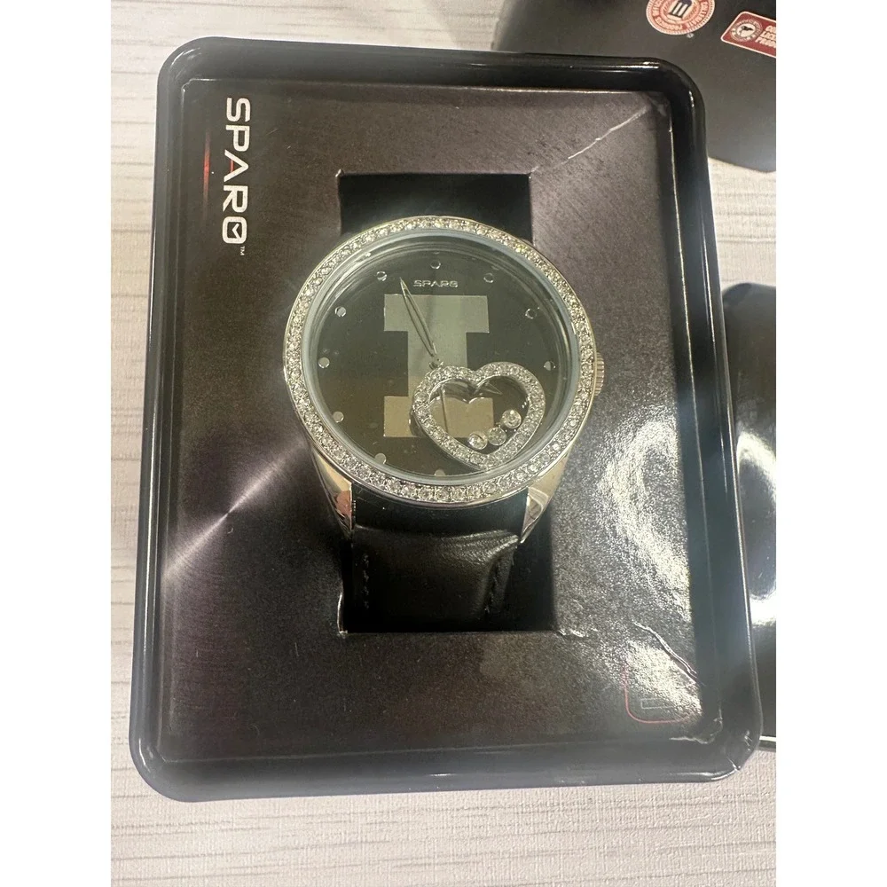 Sparo Illinois Fighting Illini Womens Watch Black Leather Rhinestone WTBEA400102